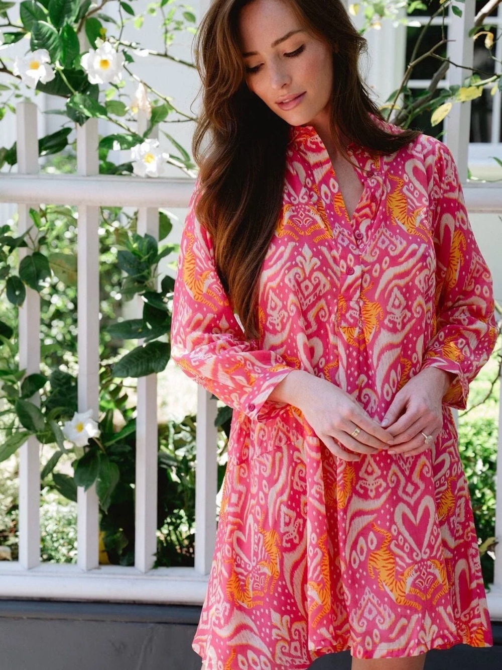 Briton Court Margot Mini S Long Sleeve Dress Pink/Orange Ikat Tiger